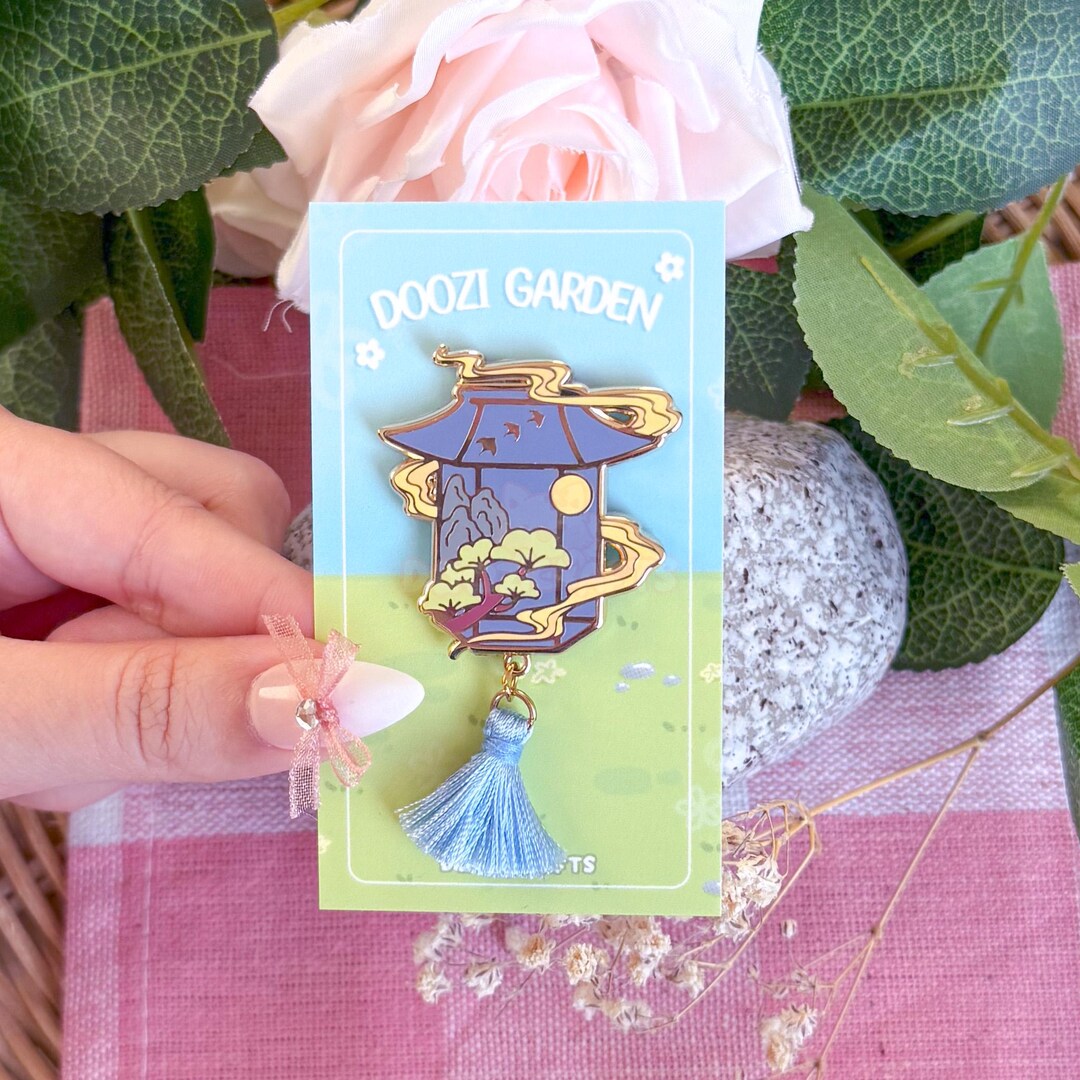 Bonsai Lantern Enamel Pin: Kawaii Plant Pin With Blue Tassel - Etsy