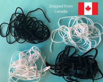 Soft spandex elastic for face masks, available in black or white 3mm or 5mm widths, ideal for DIY mask-making earloops, shipped from Canada