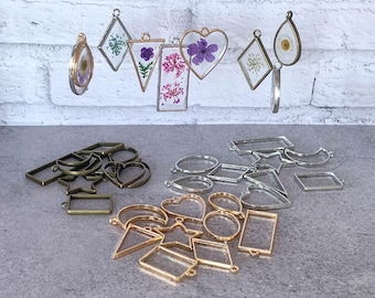 Cadre ouvert : pendentifs de bijoux en résine, 9 formes, or, argent, bronze