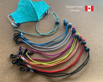 Soft adjustable lanyards for face masks, packs of 2 or 4, available in 8 colors, lightweight and comfortable, shipped from Canada