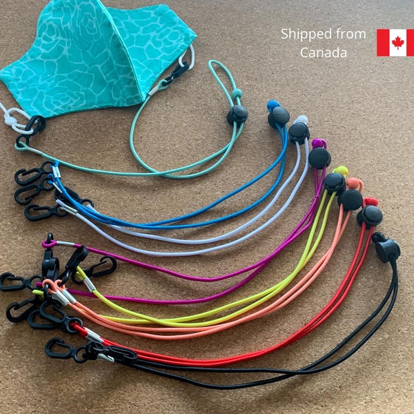 Soft adjustable lanyards for face masks, packs of 2 or 4, available in 8 colors, lightweight and comfortable, shipped from Canada
