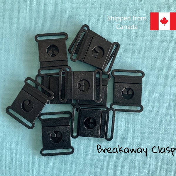 Breakaway clasps 4 or 10 pcs, black plastic safety buckles, lanyard breakaway clips, two sizes 24mm & 30mm, shipped from Canada