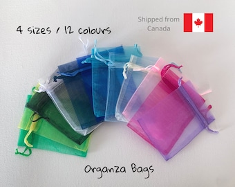 Organza gift bags, beautiful colors, 4 sizes, wedding or party favour bags, jewelry pouch, shipped from Canada