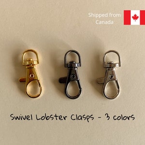 Swivel lobster clasps, 4 or 10 pcs, ideal for DIY mask lanyards, keychains or purse straps, 3 metal colors, 38mm, shipped from Canada