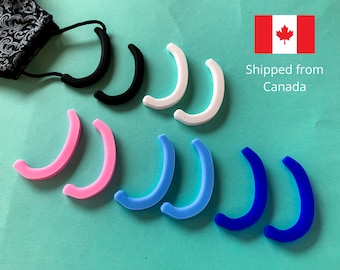 Soft silicone ear savers for facemask comfort fit, protective covers for mask earloops, ear guards, shipped from Canada