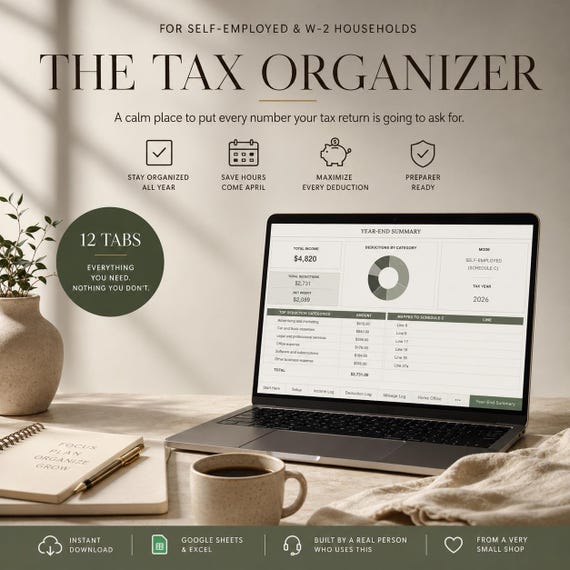 Tax Deduction Tracker Google  Sheets | Self Employed Tax Organizer, Mileage Log, Quarterly Estimate Planner | Digital Download