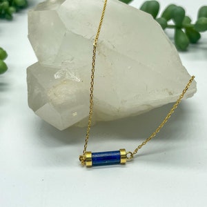 Dainty cylinder Lapis Lazuli Necklace | perfect for layering | Elegant Minimalist Necklace