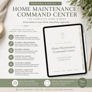 Pasta de Manutenção Doméstica para Imprimir | Planejador de Gerenciamento Doméstico | Central de Comando da Casa | Download Digital | GoodNotes + PDF | Obtenha ambos