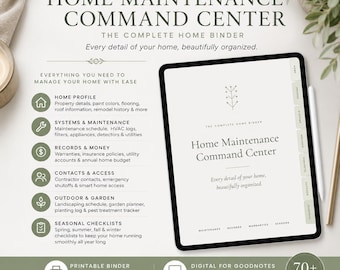 Home Maintenance Binder Printable | Home Management Planner | House Command Center | Digital Download | GoodNotes + PDF | Get both