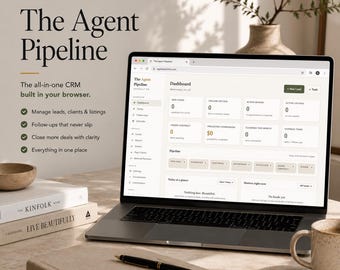 CRM-System für Immobilienmakler, Lead- und Kunden-Follow-up-Tracker, Provisionsübersicht, interaktive Vorlage, digitaler Download