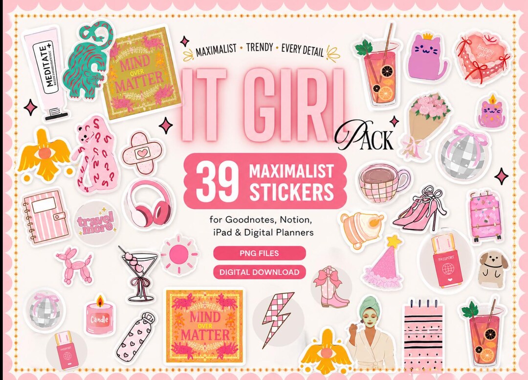It Girl Sticker Pack | 39 Maximalist Aesthetic Stickers | Goodnotes ...