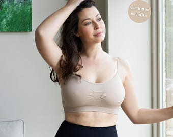 Soft Seamless Scoopneck Cami Bra, Wireless Everyday Bralette, Lightweight Support, Breathable Lounge & Sleep Bra for Women