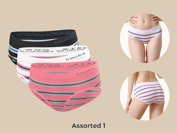 3 Pairs Women's Comfort Underwear, Striped High Cut Seamless