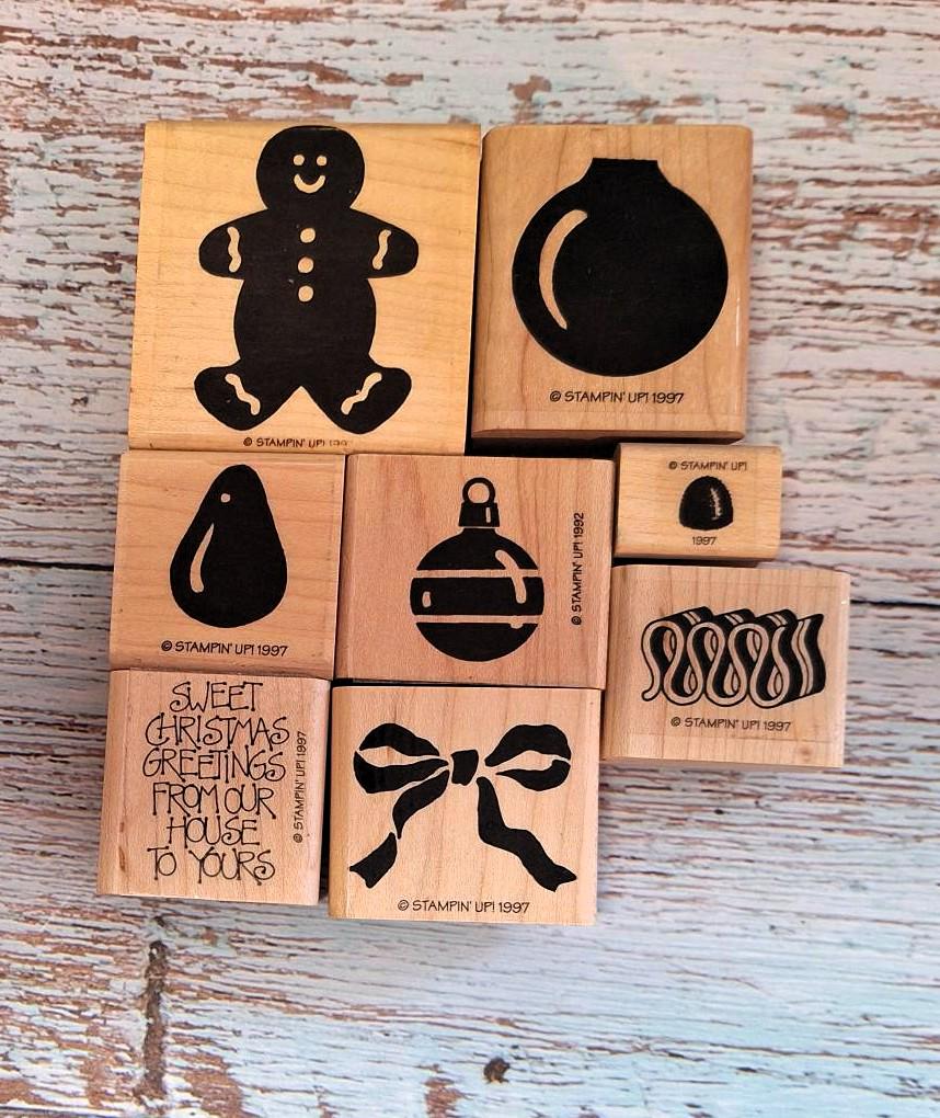 Vintage (1997) Stampin' Up! "Christmas Sweet Treats" Stamp Set: Gingerbread, Ornaments.  Wood Mounted