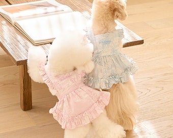 Toile de Jouy Overall Dress | Dog Dress | Puppy Dress | Dog Shirt Tops | Dog Clothes | Dog clothing | Pet Fashion | Dog Apparel |Pet Clothes