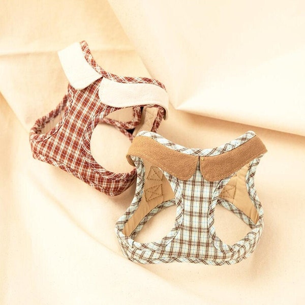 Checkered Dog Harness | Marron Checkered Collar Harness | Cute Dog Harness | Puppy Harness | Harness for Dog | Comfy Harness