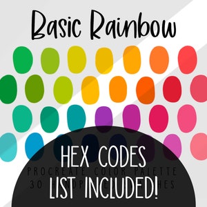 Basic Rainbow Color Palette, Color Swatches, Hex Codes Included, Goodnotes, Canva, Procreate, Adobe