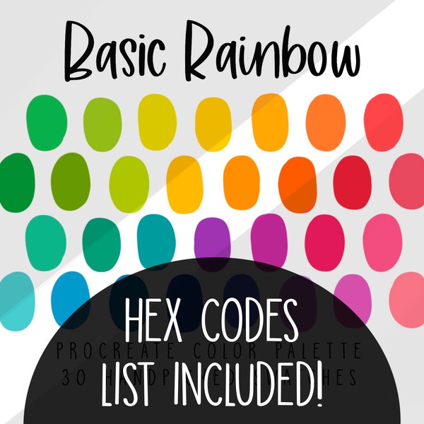 Basic Rainbow Color Palette, Color Swatches, Hex Codes Included, Goodnotes, Canva, Procreate, Adobe