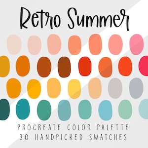 Retro Summer, Vintage Procreate Color Palette, Color Swatches, 70s Color Palette