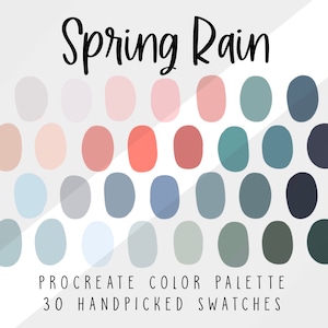 Spring Rain, Procreate Color Palette, Color Swatches,  Procreate Palette, Pink Blue Gray Color Scheme