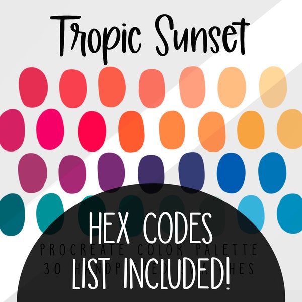 Tropic Sunset Color Palette, Color Swatches, Hex Codes Included, Goodnotes, Canva, Procreate, Adobe