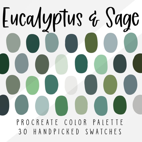 Eucalyptus Sage Procreate Color Palette, Cool Color Swatches,  Procreate Palette, Greenery Herb Art