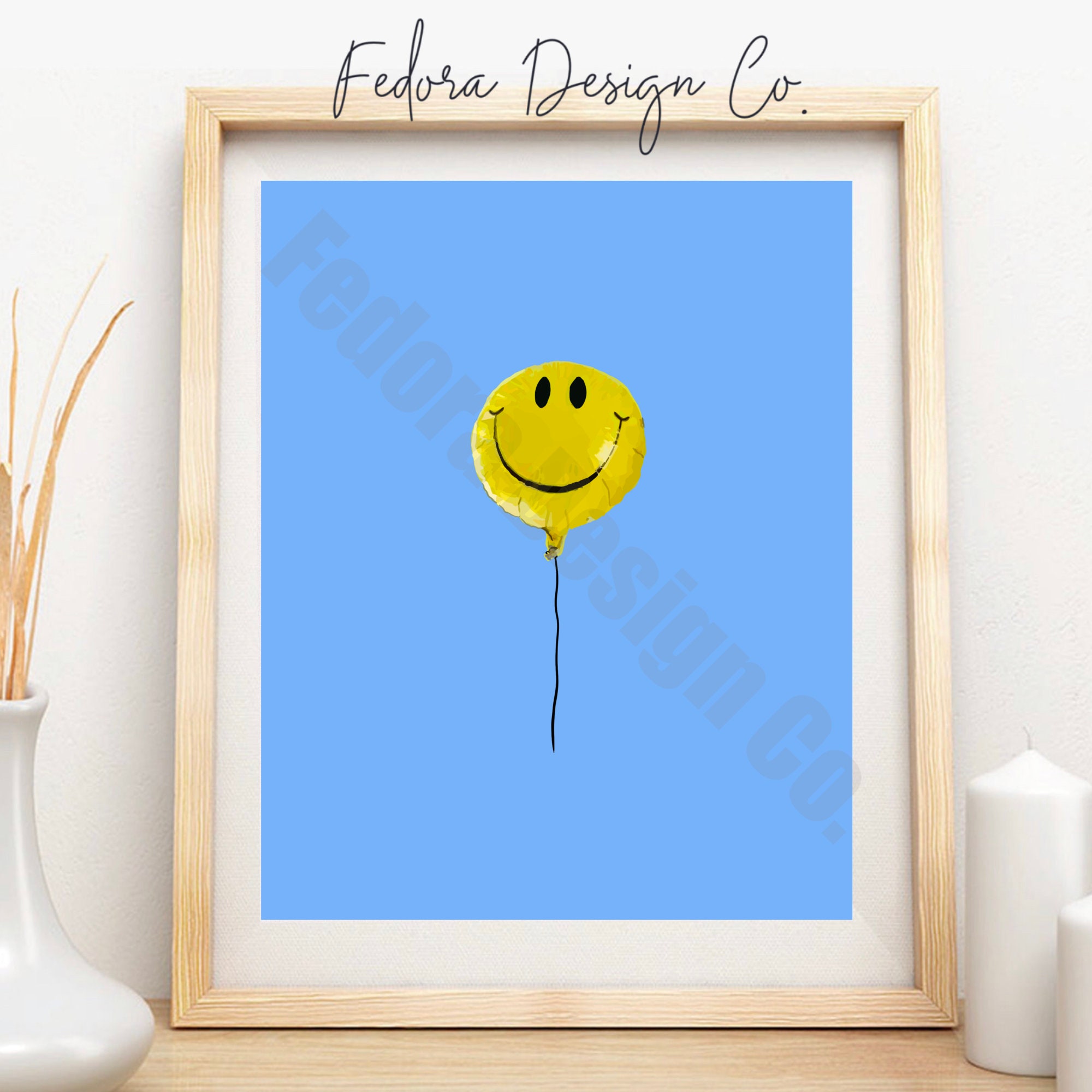 Smiley Face Balloon Printable Wall Art Digital Download | Etsy