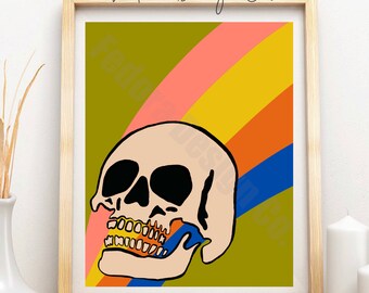 Skull Vintage Printable Wall Art, Digital Download, Rainbow, Colorful Aesthetic Prints