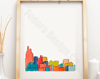 Nashville Skyline Illustration, Digital Download, Nash, Tennessee Room Decor, Digital Illustration, Printable Wall Art