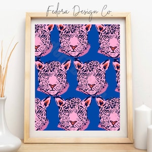 Cheetah Estetyczna Drukowana Ścienna Sztuka, Pobieranie Cyfrowe, Bar Cart Art, Jasnoróżowy, Fajny, Egzotyczna Sztuka Kota, Modny, Dekoracja Ścienna W Akademiku
