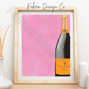 Pink Champagne Bottle, Retro Printable Wall Art, Digital Download, Bar Cart Art, Veuve, Bubbly, Sparkling Trendy Apartment Dorm Room Decor