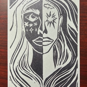 celestial woman- linocut print