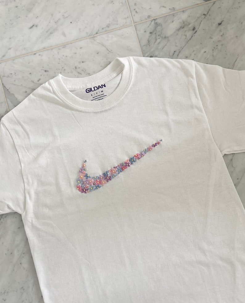 Nike Swoosh Flower Embroidered Shirt | Etsy