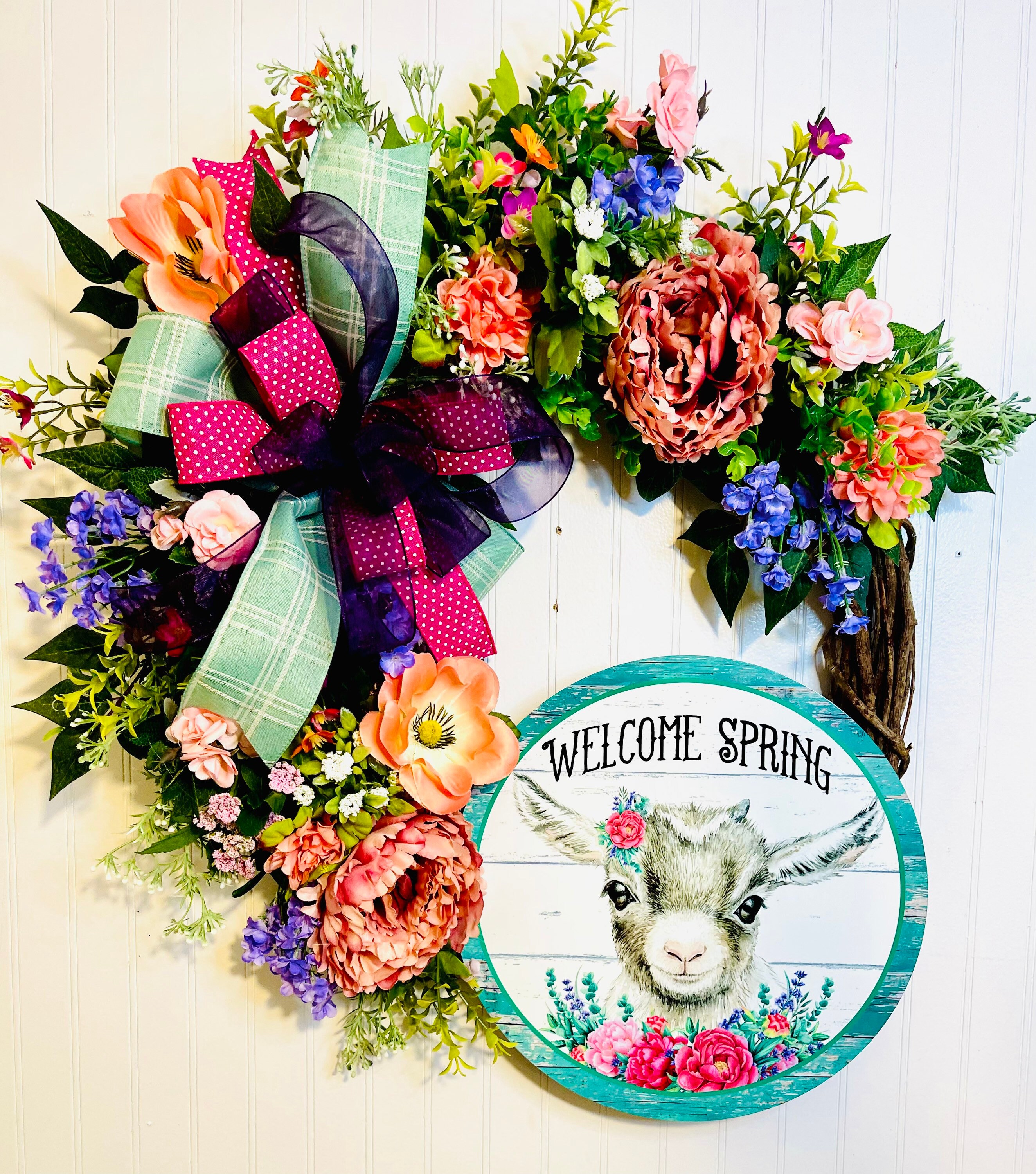 Spring Wreath Attachment Baby Goat Décor Hello Spring Farmhouse Welcome ...