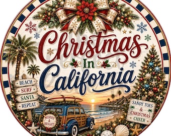Christmas In California Wreath Sign, Christmas Wreath Signs, Christmas Signs
