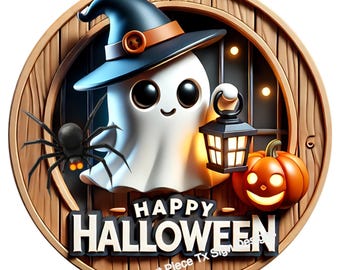Happy Halloween Cute Ghost Sign, Halloween Wreath Signs, Fall Wreath Sign, Ghost Halloween Sign