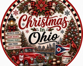 Christmas In Ohio Wreath Sign, Christmas Wreath Signs, Christmas Signs