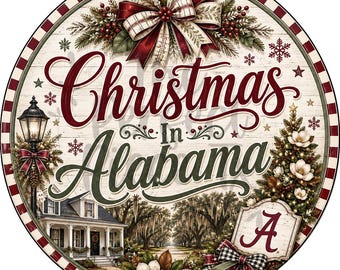 Christmas In Alabama Wreath Sign, Christmas Wreath Signs, Christmas Signs