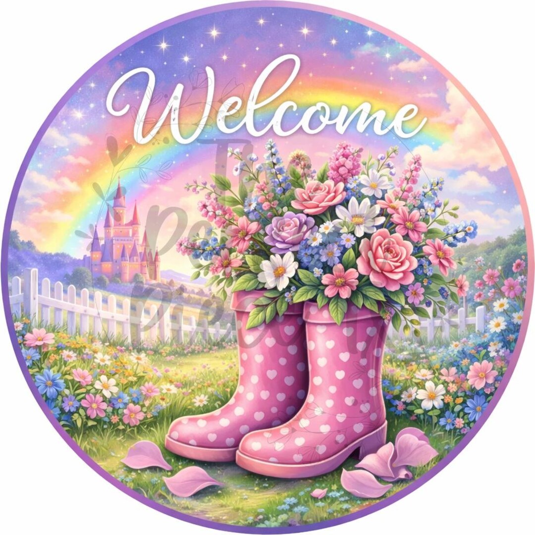 Welcome Spring Boots Wreath Sign, Floral Garden Decor - Etsy