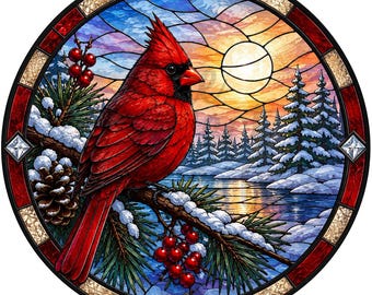 Faux Cardinal Stained Glass, Christmas Wreath Signs, Christmas Signs