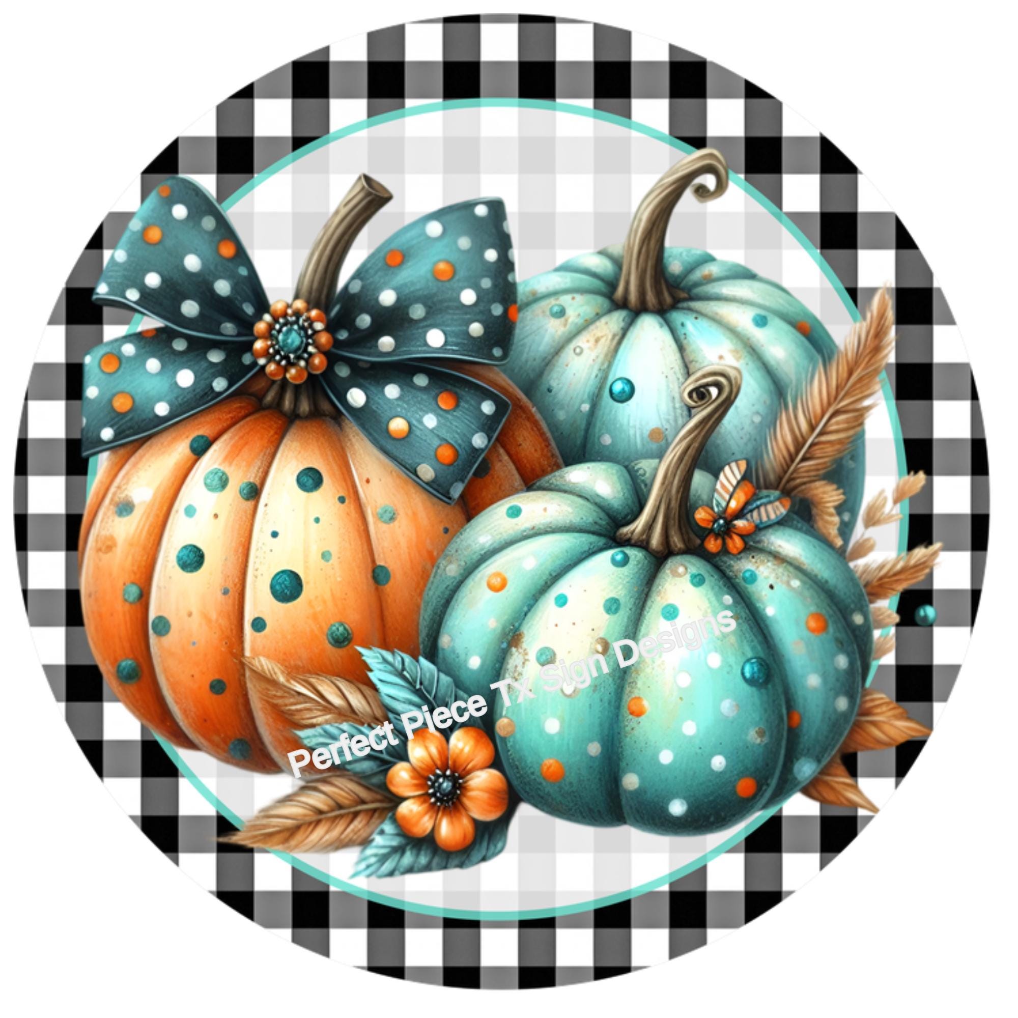 Boho Buffalo Plaid Pumpkin Teal and Orange Wreath Sign, Pumpkin Fall Wreath Sign, Boho Fall Teal Sign, Pumpkin Fall Wreath Signs