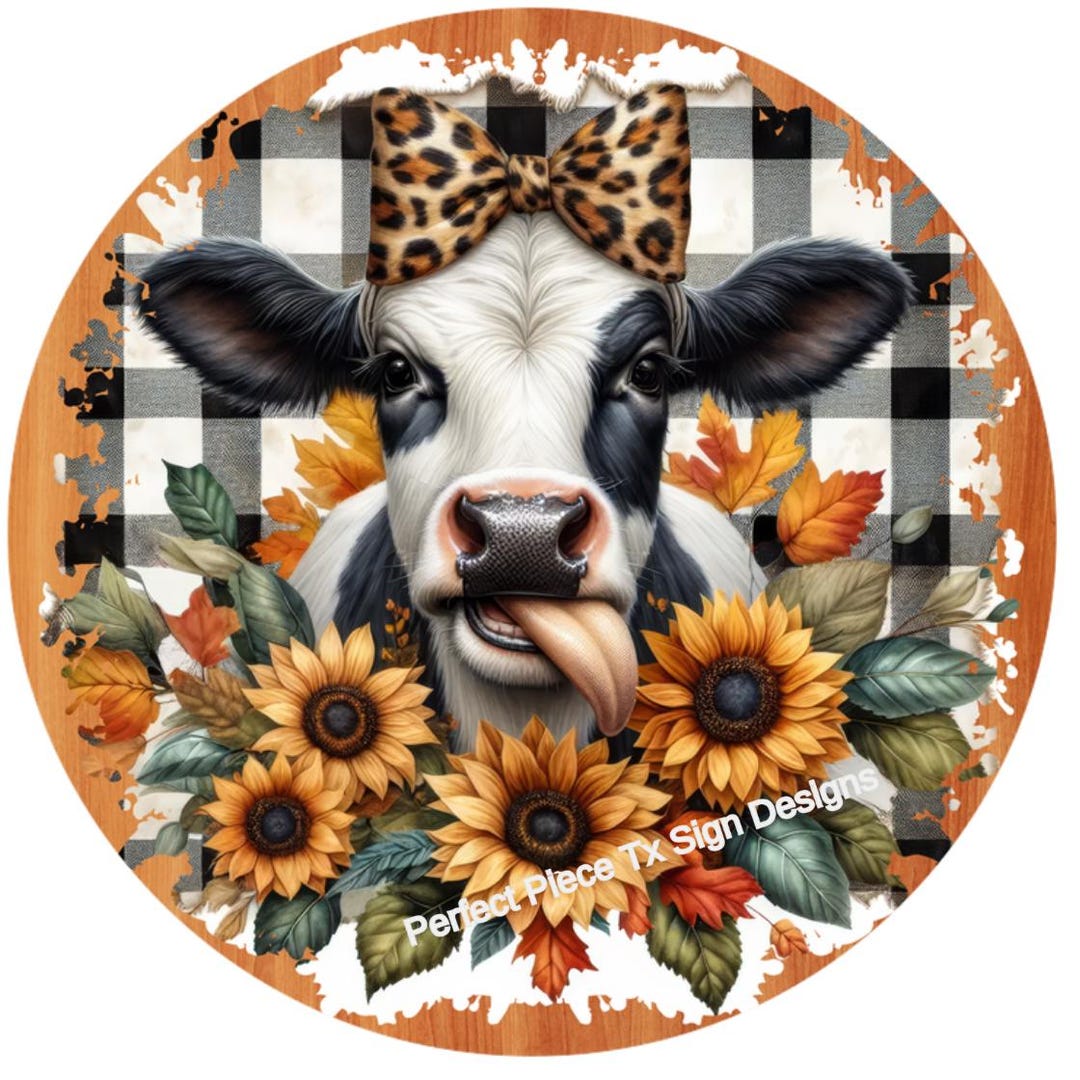 Fall Cow Leopard Wreath Sign, Cow Fall Wreath Sign, Hello Fall Wreath ...