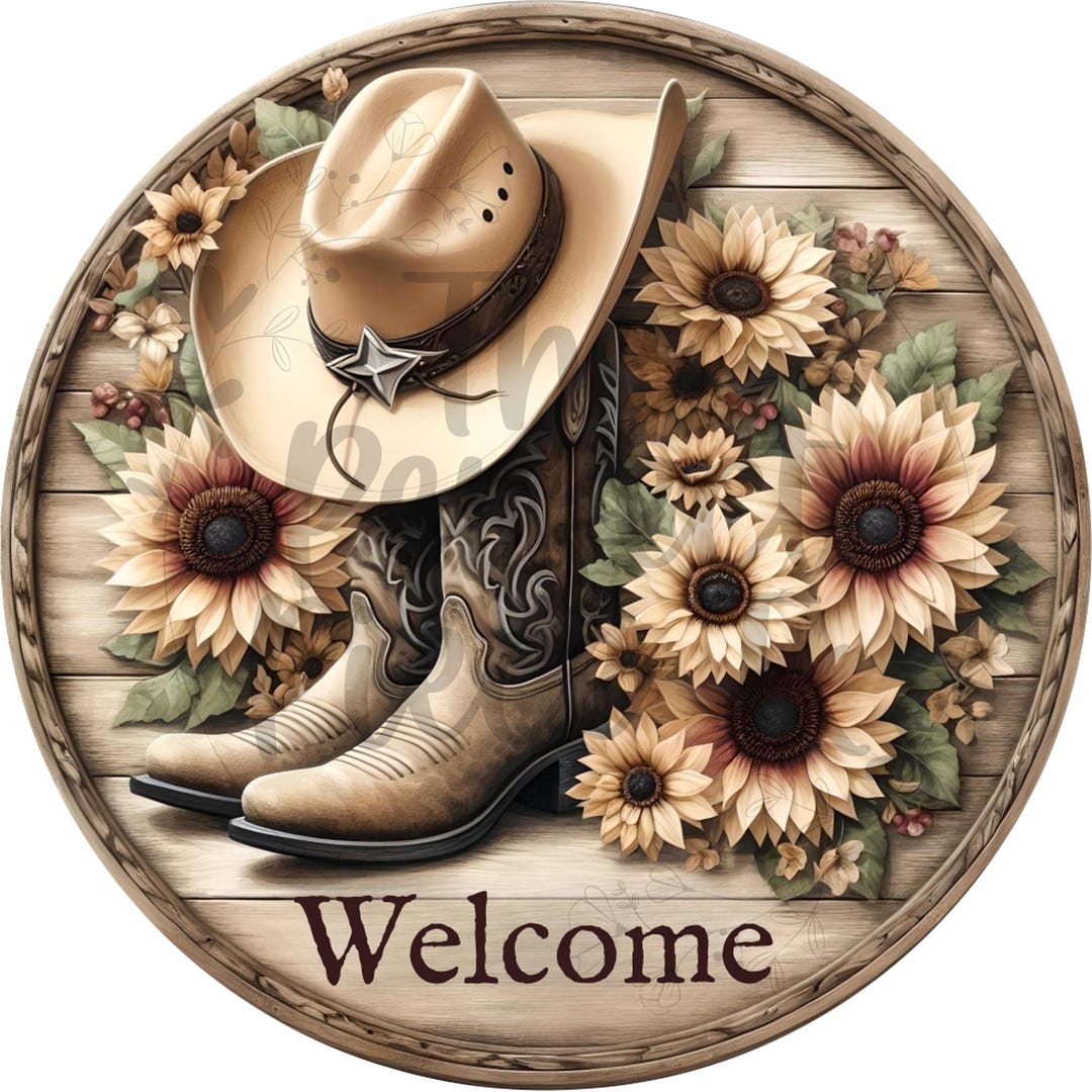 Cowboy Boots Welcome Wreath Sign, UV Coated, Sunflower Decor - Etsy