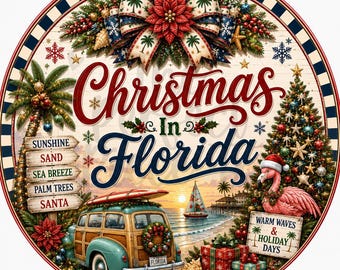 Christmas In Florida Wreath Sign, Christmas Wreath Signs, Christmas Signs