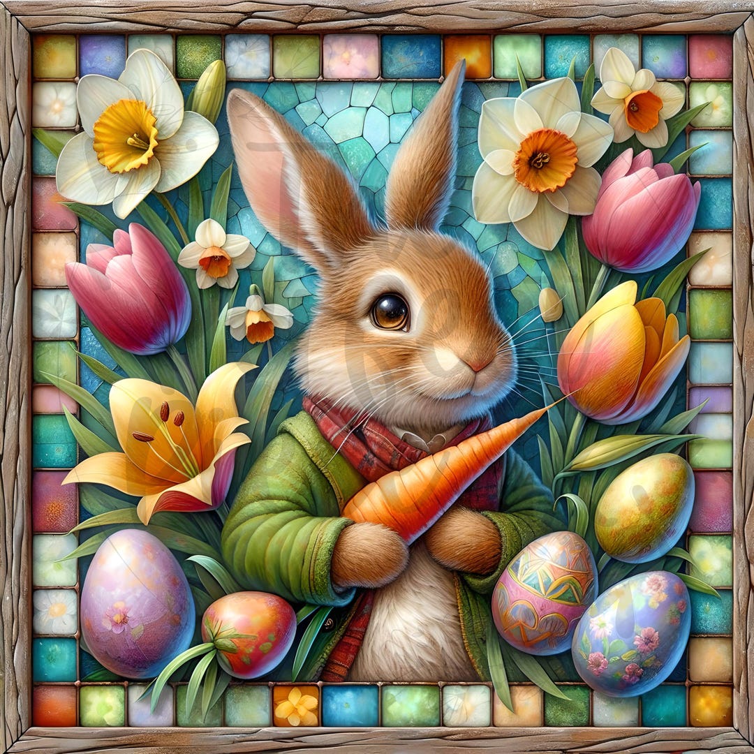 Stained Glass Spring Rabbit Easter Rabbit Stained Glass Wreath Sign, Spring Decor (10x10 Inches) - Etsy