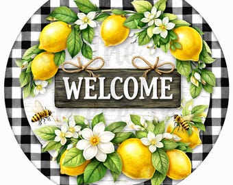 Welcome Lemon Plaid Wreath Sign, Welcome Wreath Sign, Welcome Wreath Signs