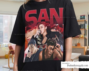 Camicia grafica ispirata a Choi San Ateez Kpop, maglietta San Retro, camicia bootleg Choi San Kpop, camicia Kpop vintage per il suo compleanno