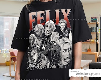 Chemise graphique vintage inspirée de la Kpop pour enfants Felix Stray, t-shirt rétro Felix, chemise bootleg Felix Kpop, chemise Kpop vintage pour son anniversaire