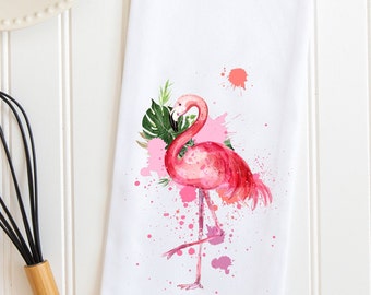 SET OF 2 SUMMER PINK FLAMINGO HANGING KITCHEN TOWELS SET OF 2 SUMMER PINK FLAMINGO HANGING KITCHEN TOWELS