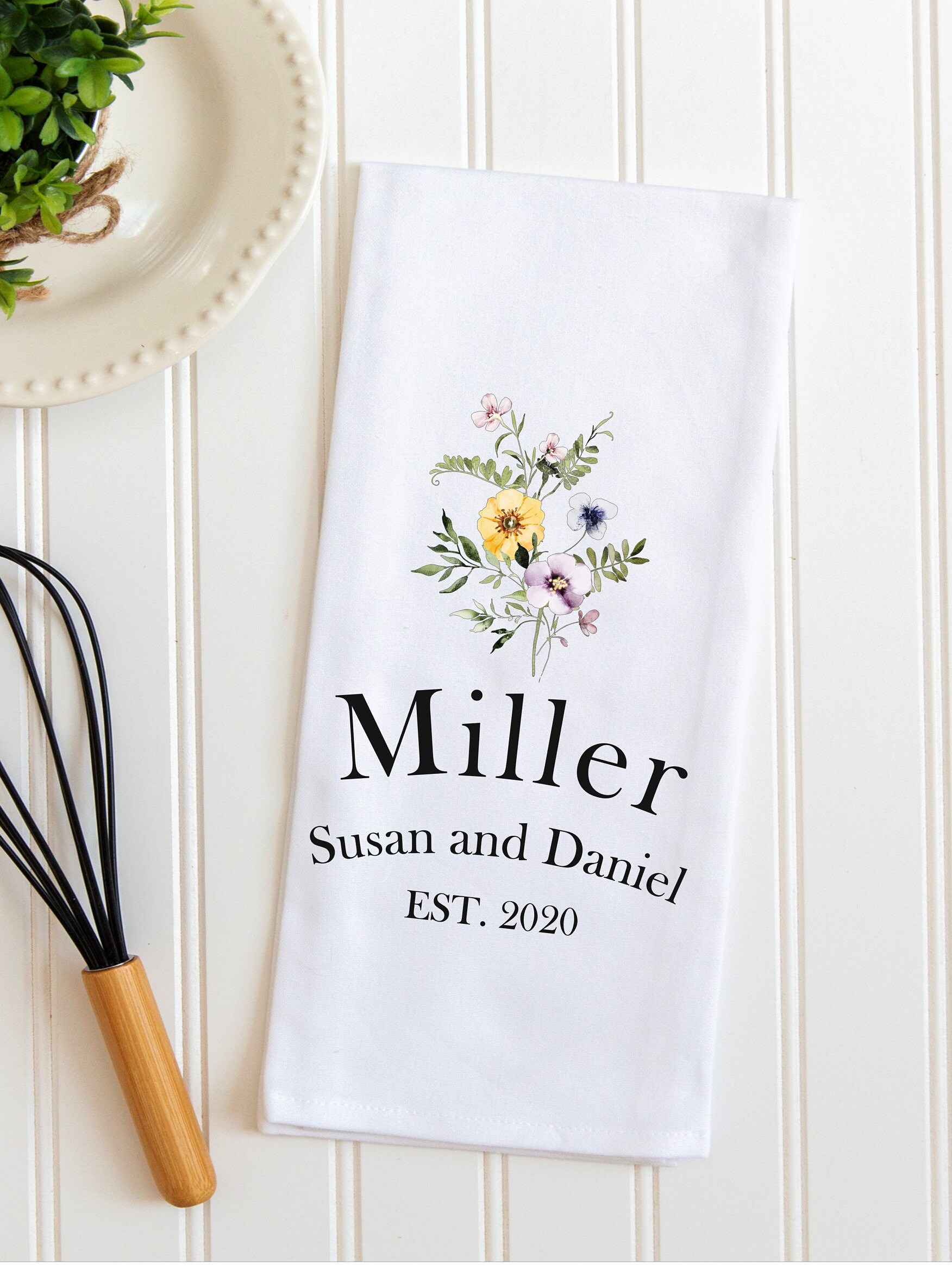 Personalized Name with Leaves Kitchen Tea Towel 